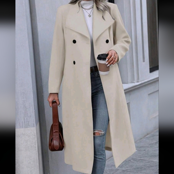 Jackets & Blazers - Double-breasted Waterfall Collar Woolen Coat